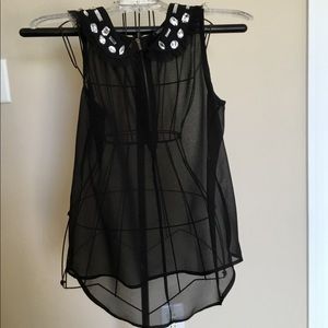 XOXO Stylish Rhinestone- Embellished Collar Top.